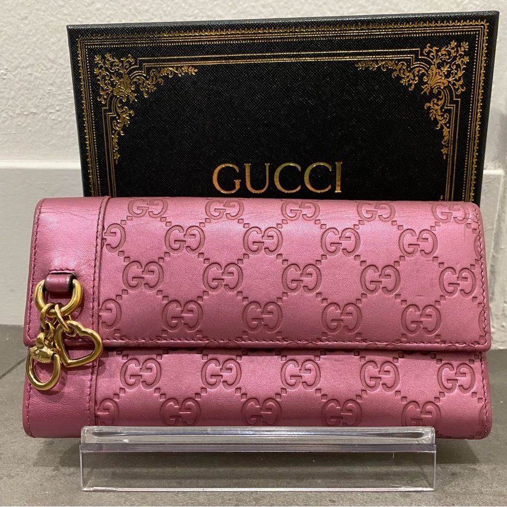 💕💛Gucci Guccissima Peonia Heartbit Wallet Pink with Heart Gold Hardware